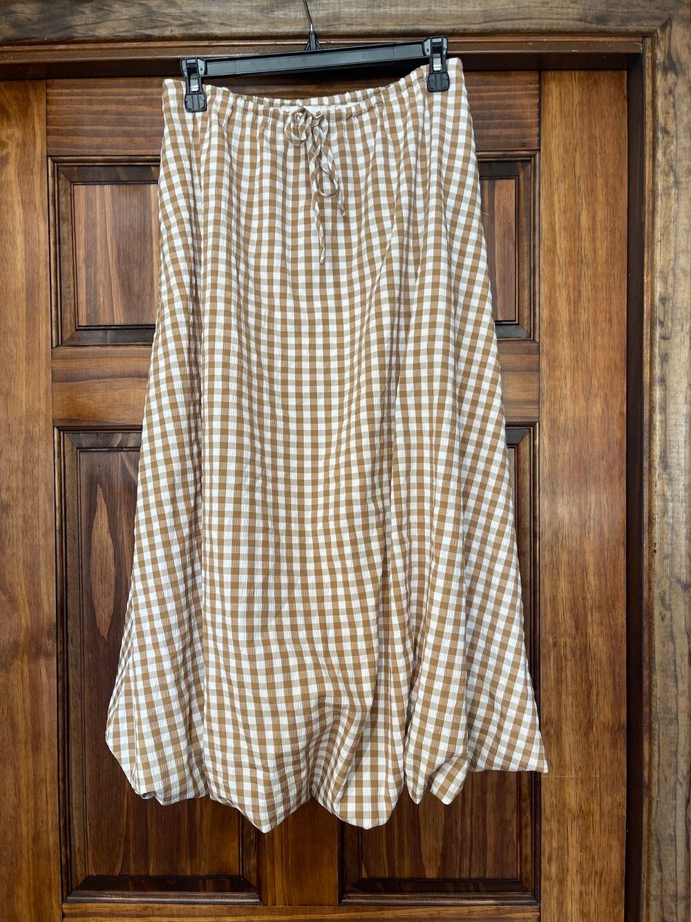 Emerson Lang Tan Gingham Bubble
Midi Skirt Size S Balloon Hem
Drawstring
